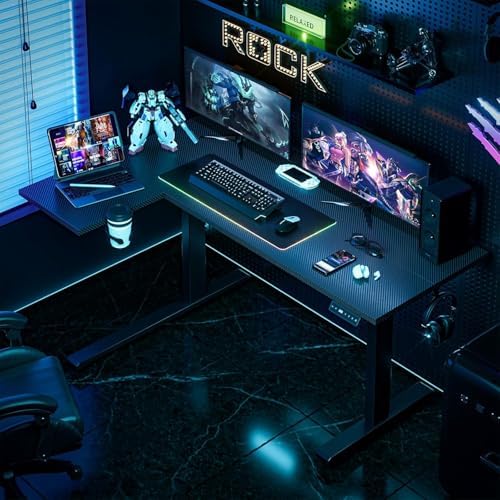 Muvai 71" L Shaped Standing Desk with Cable Tray, Reversible, Black Carbon - Image 2