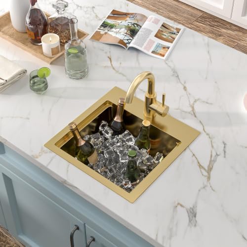 15"x15" Gold Bar Prep Sink Drop In Workstation with Faucet Combo - Image 2