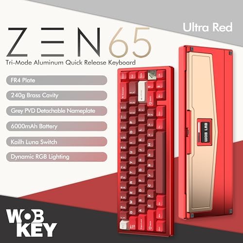 KEEBMONKEY WOBKEY Zen 65 65% Quick Release Wireless Mechanical Keyboard with RGB, CNC Aluminum Case, Hot-Swappable, VIA Support, BT/2.4G/USB-C Gaming Keyboard for Mac/Windows (Ultra Red) - Image 2