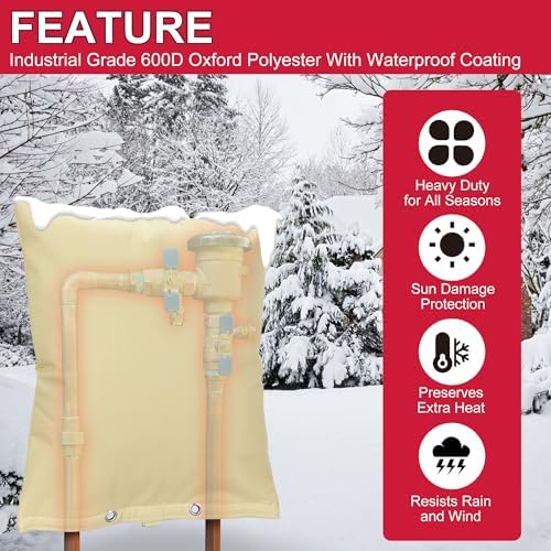 Backflow Preventer Cover Insulated Pouch, Sprinkler Covers with Aluminum Foil for Outside Pressure Vacuum Breaker Winter Water Well Pump Covers Insulated Backflow Cover Pipe Cover (16" Wx20 H, Beige) - Image 5