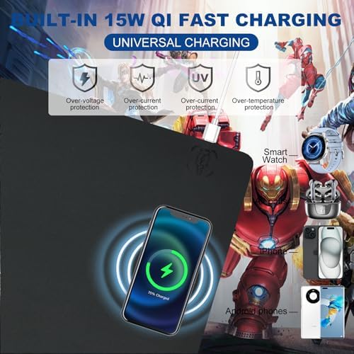 Desk Mat with Wireless Charging, Black Mouse Pad with Wireless Charger, Desk Pad Matt for Desktop, Mousepad Gaming Large Mouse Pad, Leather Compute for Keyboard and Mouse, 32" x 16" - Image 2