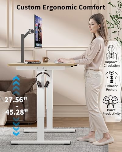 Okin Electric Standing Desk, 40 x 24 Inches Whole Piece Height Adjustable Desk, Oak Sit to Stand Desks Computer Workstation with Wheels for Home Office - Image 6