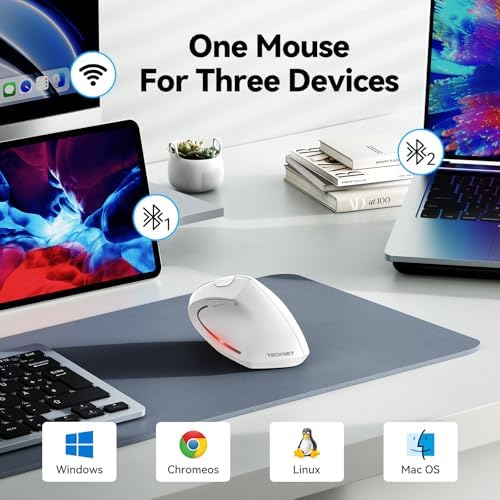 TECKNET Ergonomic Mouse, 4800 DPI Wireless Bluetooth Vertical, 3-Device - Image 2