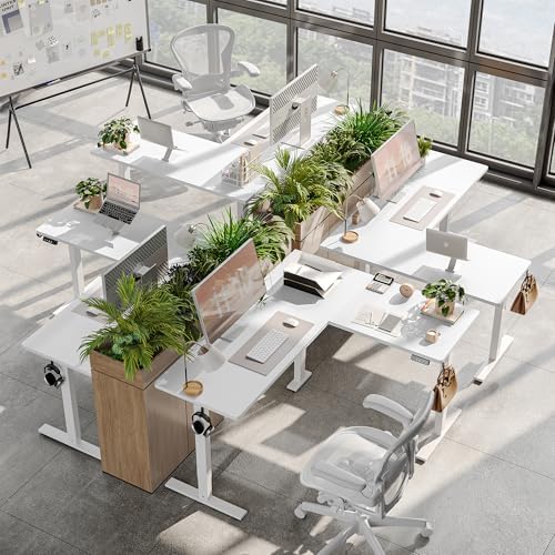 TIQLAB L Shaped Standing Desk Adjustable Height, Electric Corner Standing Desk, 63 x 55 inch Sit Stand Computer Table with Splice Board, White - Image 5