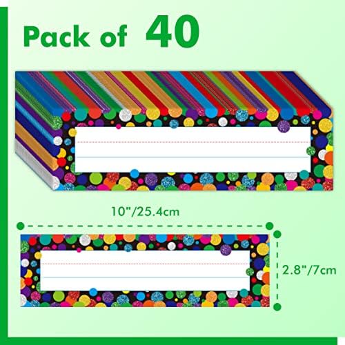 40PCS Traditional Manuscript Name Plates, Confetti Desk Name Tags with Double Sided PET Film Student Name Labels Erasable & Reusable Desk Nameplates for School Classroom Organization (10” x 2.8”) - Image 2