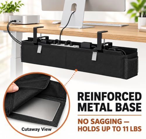 No Drill Under Desk Cable Management Tray 28"– Reinforced Steel Base - Image 2