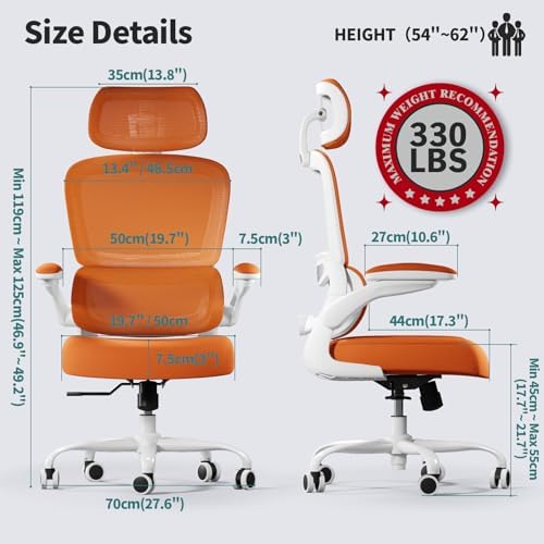 TRALT Office Chair Ergonomic Desk Chair with Lumbar Support Orange, 1 - Image 2