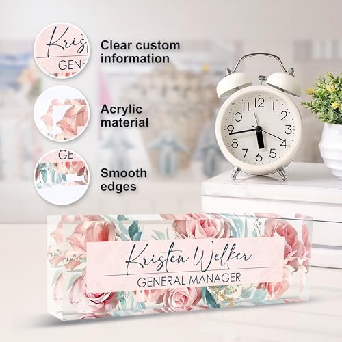 Custom Name Plate for Desk | Personalized Desk Name Plate | Personalized Boss Employee Appreciation Gifts | Acrylic Name Plate Office Desk Accessories (C-Pink Rose) - Image 3