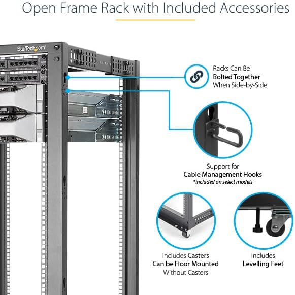 StarTech 25U 4-Post Open Frame Server Rack, 19in, 1200lb/544kg, Mobile - Image 5