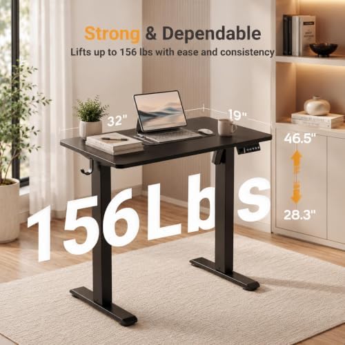 Claiks Electric Standing Desk, 32x19 Inch, Height Adjustable, Dark Black - Image 3