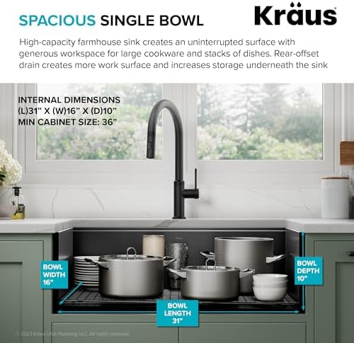 KRAUS Kore Workstation 33-inch Farmhouse Modern Flat Apron Front 16 Gauge Black Stainless Steel Single Bowl Kitchen Sink in PVD Gunmetal Finish with Accessories, KWF410-33/PGM - Image 5