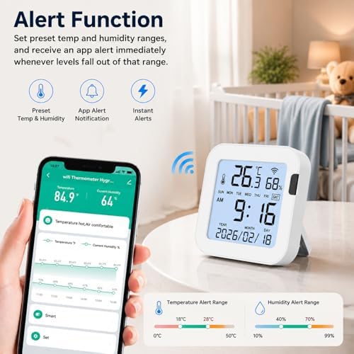 WiFi Thermometer Hygrometer: Indoor Temperature & Humidity Monitor with App - Image 2