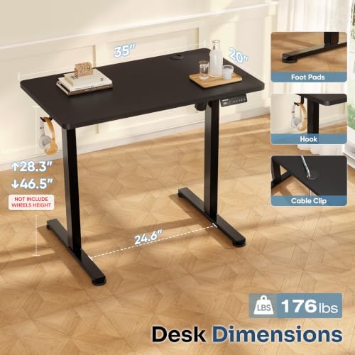 Monomi 35"x20" Small Electric Standing Desk,Whole Piece Desktop,Black - Image 2