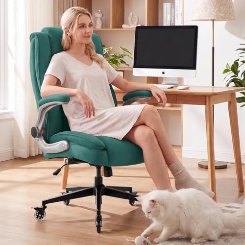 Fabric High Back Office Chair, Thick Padded Ergonomic Computer Desk Chair - Image 2