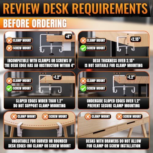 Under Desk Cable Management Tray 36" — No Drill Clamp-On Cord Organizer for Desk with Built-in Ties, Heavy Duty Metal Clamp, Foldable 600D Oxford Fabric for Home Office, WFH & Gaming PC Setup (White) - Image 6