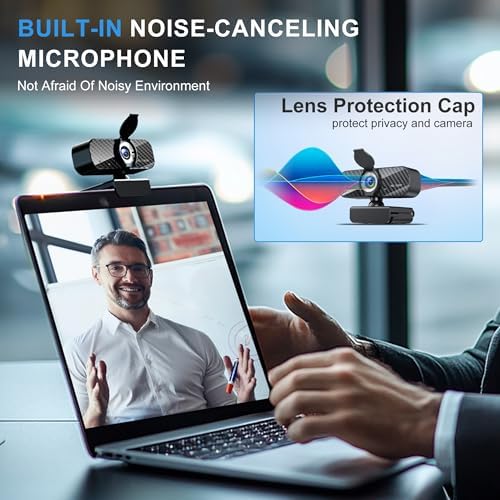 Webcam Full HD 1080P with Built-in Microphone and Rotatable Tripod, Carbon Fiber Board and Privacy Cover, Auto Light Correction, Adjustable FOV, Plug&Play for Zoom/Skype/Facetime/YouTube, Laptop/PC - Image 3