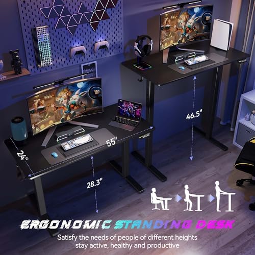 55 x 24 Inch Electric Standing Desk, 3 Memory Presets, Black - Image 3