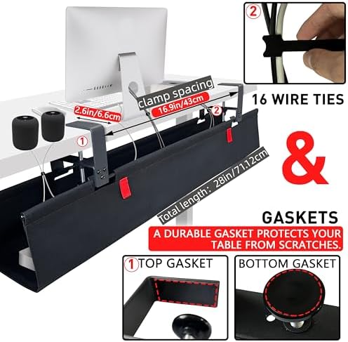 No Drill Under Desk Cable Management Tray, 28" Desk Cable Organizer - Image 2