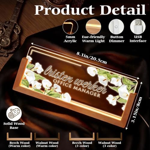 Personalized Light Up Acrylic Desk Name Plate - Custom Name Plate for Desk with Walnut Wood Base - Appreciation Office Gifts for Employees, Teacher, Social Worker (White) - Image 2