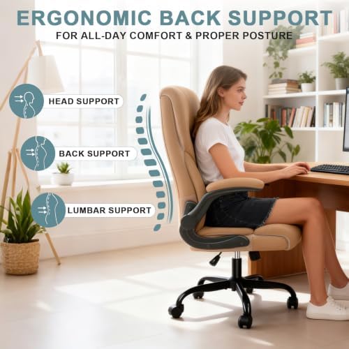 AreShark Office Chair - Executive High Back Breathable Desk Chair with Lumbar Support - Ergonomic Leather Rolling Swivel Computer Chair with Rock Function for Working Studying Gaming Relaxing - Image 4
