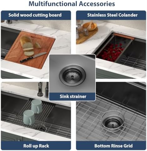 Lordear 39 Inch Black Undermount Kitchen Sink Workstation SUS304 16 Gauge - Image 6