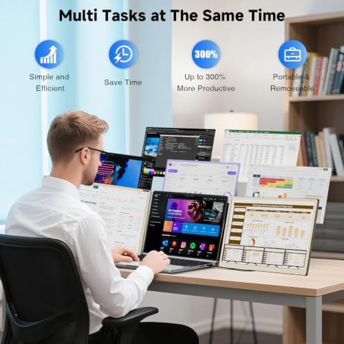 KEFEYA Laptop Screen Extender 15.6", Portable Triple Monitor for Laptops 13-17.3", FHD 1080P 120% sRGB 235° Rotation Detachable Laptop Monitor Extender for Windows/Mac/Dex/Chrome/Surface, Plug n Play - Image 3