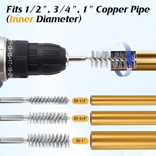 Copper Pipe Cleaner for Drill Set, 1/2", 3/4'', 1", Red - Image 4