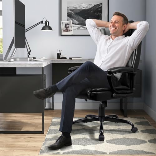 LEMBERI Home Office Executive Desk Chair, High Back PU Leather Chair, Height Adjustable Swivel Computer Chair with Padded Armrest (Black) - Image 2