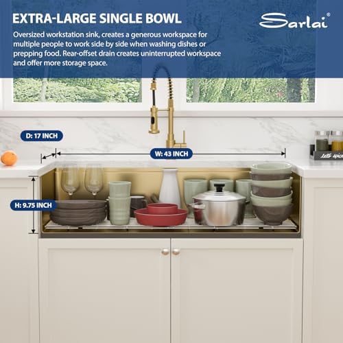 Sarlai 45 Gold Undermount Kitchen Sink 45x19 Inch Workstation Large Sinks - Image 5