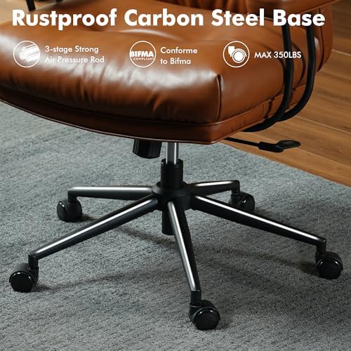 High Back Executive Office Chair with Comfortable Deep Seat,Brown PU Leather Modern Office Chair,Ergonomic Big and Tall Computer Desk Chair with Lumbar Support(Light Brown) - Image 6