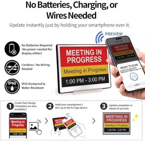[Santek] EZ Sign NFC E-Paper Display – No Battery, Ultra-Thin 0.13”, Rewritable 4-Color Digital Display, App-Controlled (iOS/Android/PC), IP65 (Silver, 4.2 inch) - Image 2