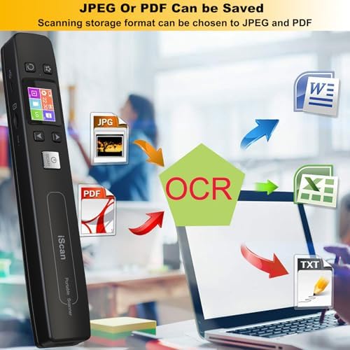 Portable Handheld Scanner Included 16G SD Card, Wand Scanner for A4 Documents Pictures Pages Texts Receipts Books Up to 1050DPI, Colorful LCD Display, Uploads Via USB Cable, No Driver - Image 5