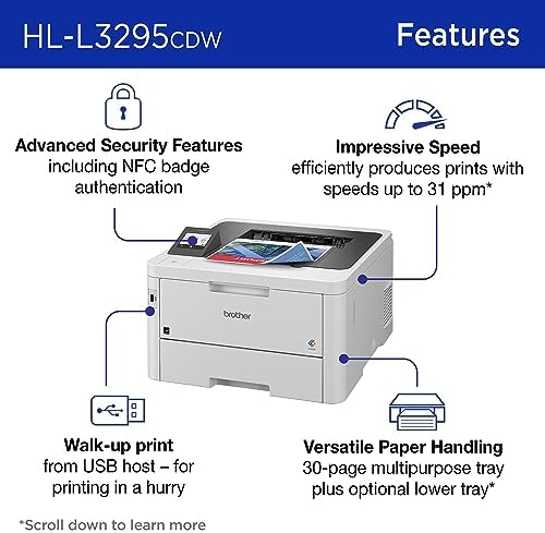 Brother HL-L3295CDW Wireless Compact Digital Color Printer with Laser Quality Output, Duplex, NFC, Mobile & Ethernet | Includes 2 Month Refresh Subscription Trial ¹, Amazon Dash Replenishment Ready - Image 3