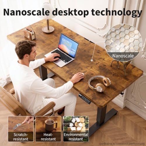 Veken 55"x23.6" Standing Desk, Electric Height Adjustable, Brown - Image 5