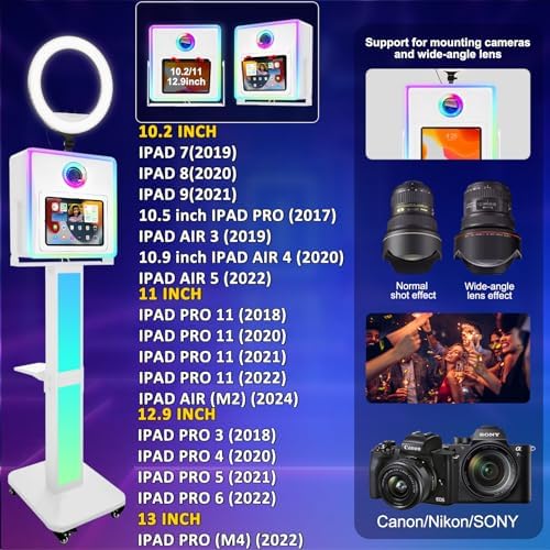 Photo Booth for iPad 10.2" 10.9" 11" 12.9" & Camera,2-in-1 Selfie Station Shell Stand Camera Photobooth Machine,App Control RGB Fill Light,for Parties,Rental Business (White + Honeycomb Box) - Image 6
