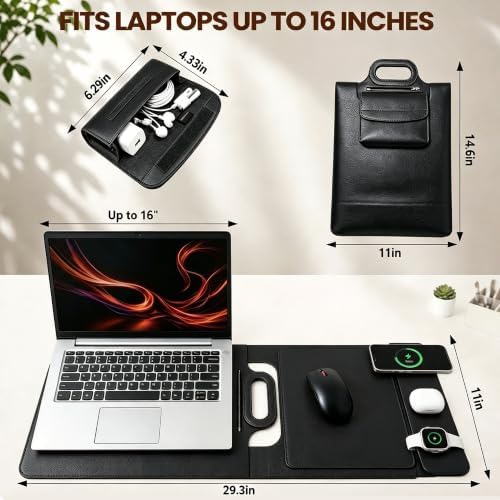 Wireless Charging Laptop Bag for 16-Inch Laptops, Foldable Desk Mat,Black - Image 2