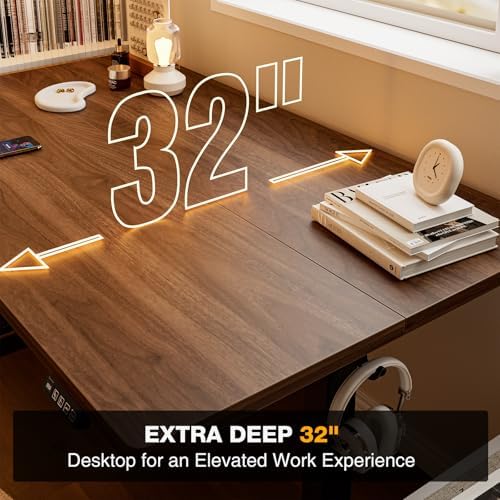 Grandder 47x32 Large Electric Standing Desk, Height Adjustable Computer Desk with 2 Memory Presets, 31.5" Deep Desktop Sit Stand Desk Home Office Desk Workstation Table with Hooks, Walnut - Image 4