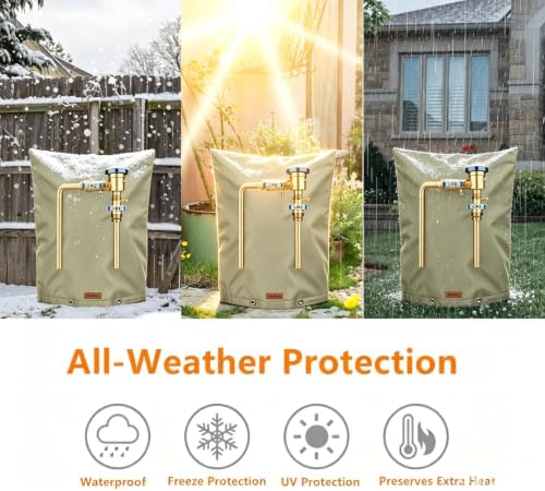 Backflow Preventer Cover Insulated Pouch,Outdoor Pipe Insulation Cover,Winter Freeze Protection Water Well Pump Covers Sprinkler Valve Cover Insulated (Khaki, 24''W x 36''H) - Image 6