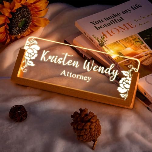 Ships Next Day, Custom Name Plate for Desk - Business Light Up Acrylic Desk Name Plate Personalized Elegant Office Gift for Boss Coworker Teacher Employee Appreciation Gift, Office Decor for Women Men - Image 3