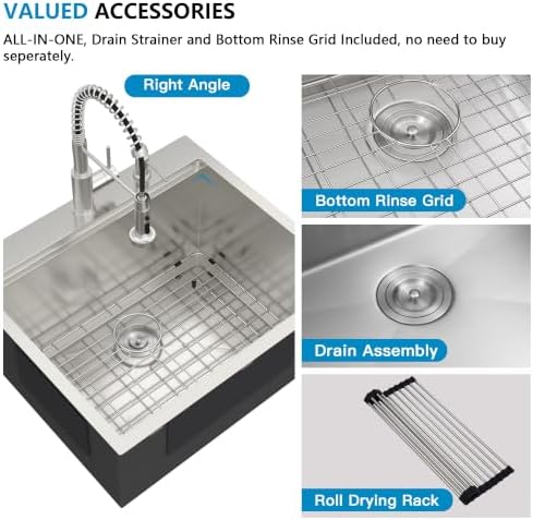 25" x 22" Drop In Workstation Laundry Utility Sink with Faucet - Image 7