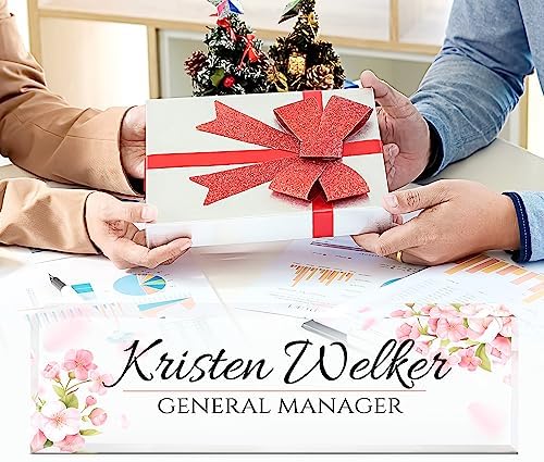 Personalized Office Name Plate for Desk - Custom Employee Appreciation Gifts - Acrylic Desk Name Plate Personalized - Staff Appreciation Gift for Teacher, Coworker, Nurse, Manager (Pink Flower) - Image 5