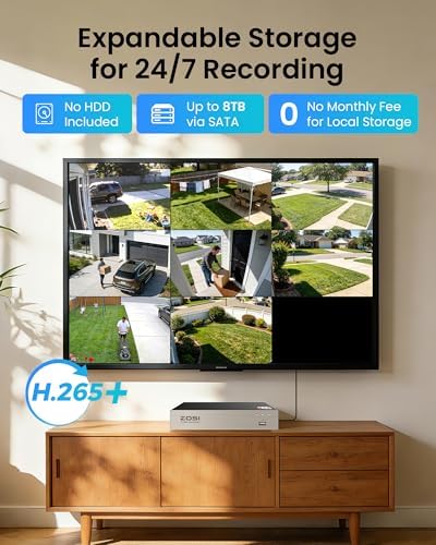 ZOSI 8CH 5MP Lite Security Camera System with AI Human Vehicle Detection, H.265 8 Channel CCTV DVR and 8 x 1080p 1920TVL Surveillance Metal Cameras Indoor Outdoor, Night Vision, Remote Access, No HDD - Image 4