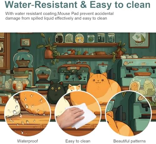 Cute Cat Gaming Mouse Pad 35.4"x15.7" Large Extended Pad Desk Mat Anti-Slip Rubber Base & Durable Stitched Edges for Gamers Smooth Mouse Pad Writing Surface for Desk Office/Home - Image 5