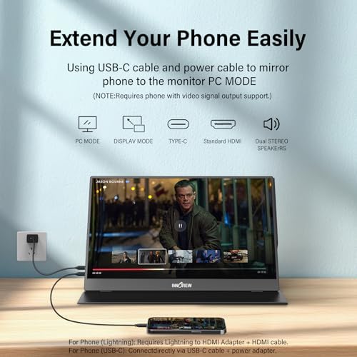 InnoView Portable Monitor, 15.6 Inch FHD 1080P HDMI USB C Second External Monitor for Laptop, Desktop, MacBook, Phones, Tablet, PS5/4, Xbox, Switch, Built-in Speaker with Protective Case - Image 4