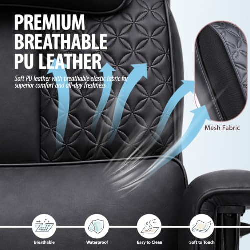GTPLAYER Big and Tall Office Chair 400lbs Heavy Duty Wide Ergonomic Gaming Chair with Footrest, High Back Computer Chairs with Adjustable Armrests, Executive Desk Chairs with Lumbar Support, Black - Image 4