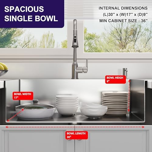 33x22 Drop In Single Bowl 33 Inch Topmount Handmade Kitchen Sink - Image 5