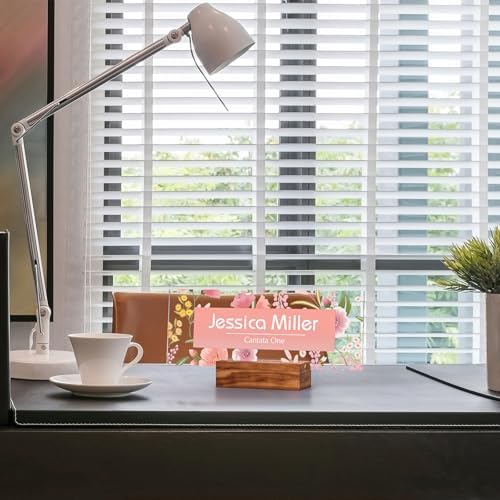 Personalized Name Plate for Desk with Walnut Wood Base | Clear Acrylic Office Decor with Flowers Design | Custom Desk Decorations | Ideal Personalized Gifts for Women with Name and Title Printing - Image 3