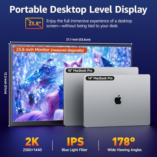 VisionOwl Portable Monitor for Laptop, IPS USB-C HDMI Travel Second Monitor for MacBook Pro Air, PC, PS5, Xbox, Portable Second Screen, Built-in Kickstand, Speakers, VESA Mountable, 23.8 Inch - Image 5