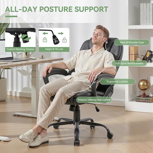 Ergonomic Office Chair with High Back, Comfy Desk Chair, Adjustable Executive Office Chair for Home Office, Big and Tall Computer Chair Heavy Duty, Set of 2, Faux Leather Black - Image 5