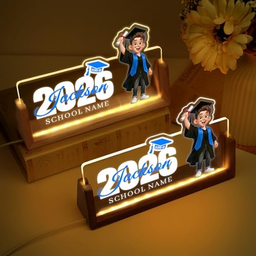 Custom Light Up Name Plate for Desk, Desk Name Plate Personalized with Logo, Employee Appreciation Gift, Personalized Office Gifts for Boss Coworkers Teacher, Office Decor for Women Men (Graduation style for boys) - Image 3